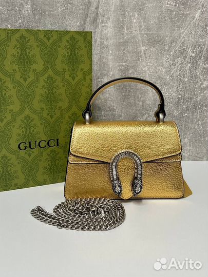 Новая женская сумка Gucci Dionysus золотая