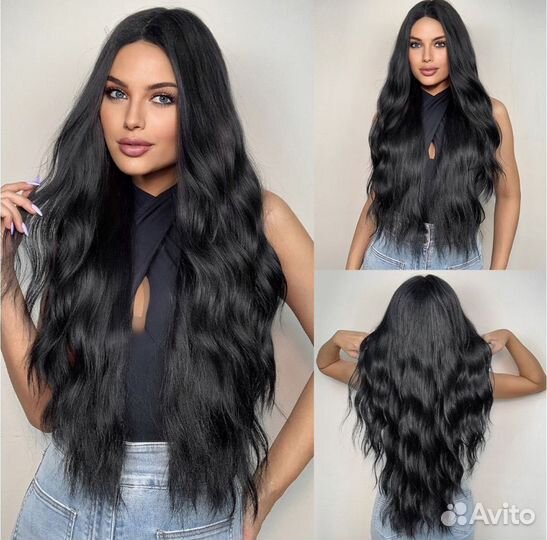 Парик женский длинный без челки черный
