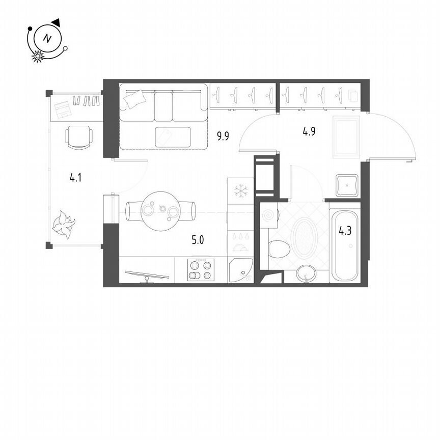Квартира-студия, 25,3 м², 12/12 эт.