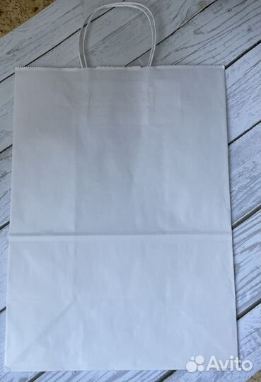 Пакеты белые бумажные с витой ручкой 26*35*14