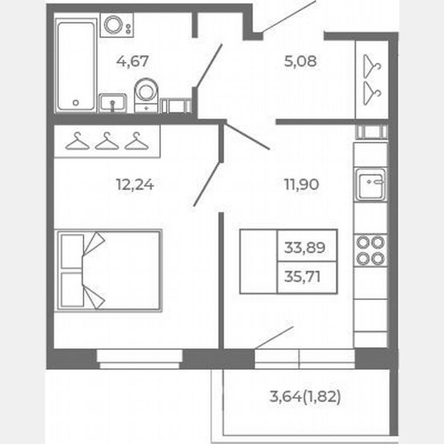 1-к. квартира, 33,9 м², 2/4 эт.