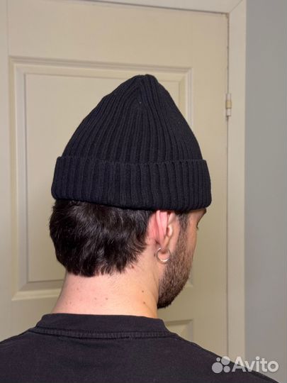 Шапка HM бини черная в рубчик