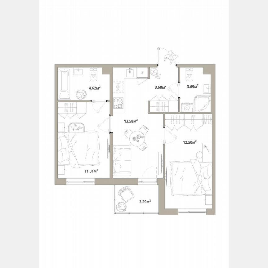 2-к. квартира, 50,7 м², 12/12 эт.