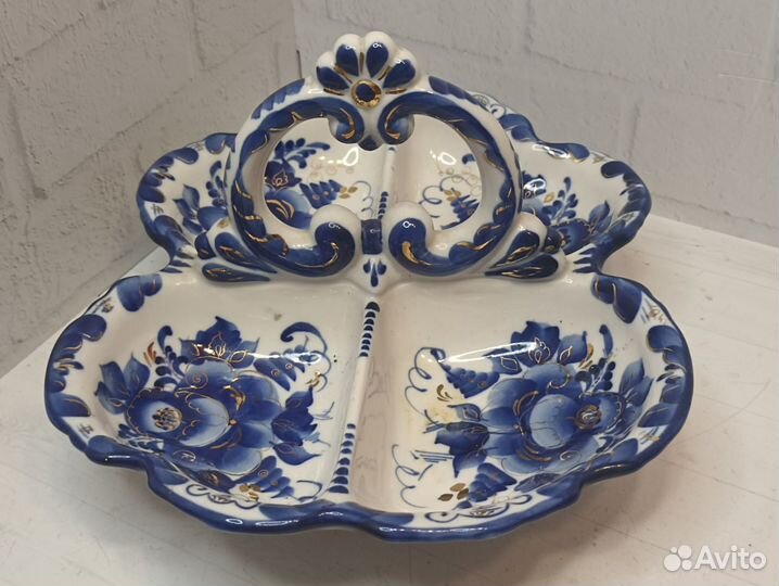 Гжель ваза менажница, авторская Бидак