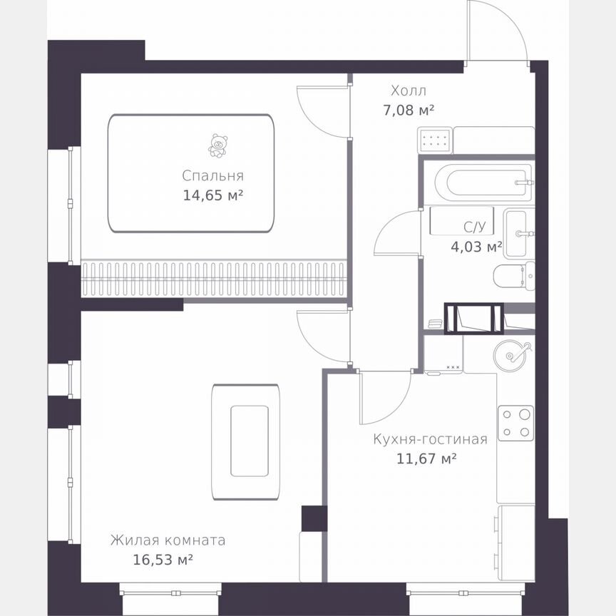 2-к. квартира, 54 м², 2/11 эт.