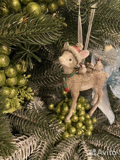 Новогодняя елочная игрушка олененок С птичками