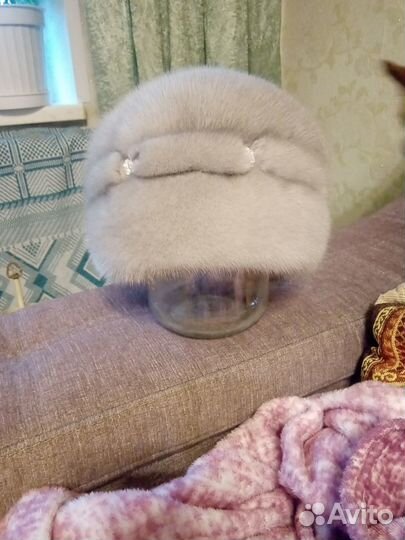 Шапка норка голубая