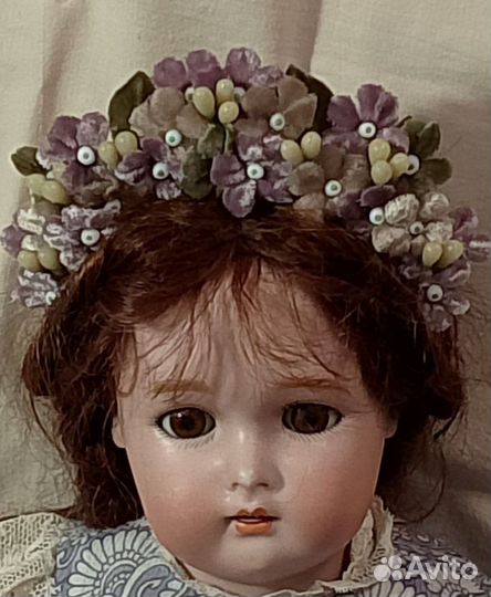Ободок-корона из бархата для антикварной куклы с о