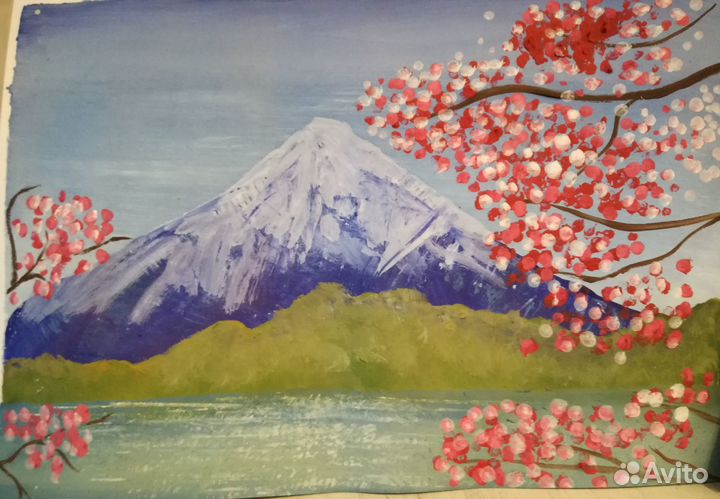 Фудзияма/Япония/сакура картина А4