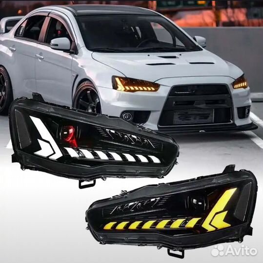 Фары Audi style full LED для Mitsubishi Lancer 10