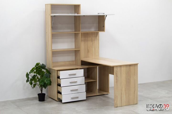 Пкс-11 Стол письменный Дуб Сонома/Белый глянец (пр