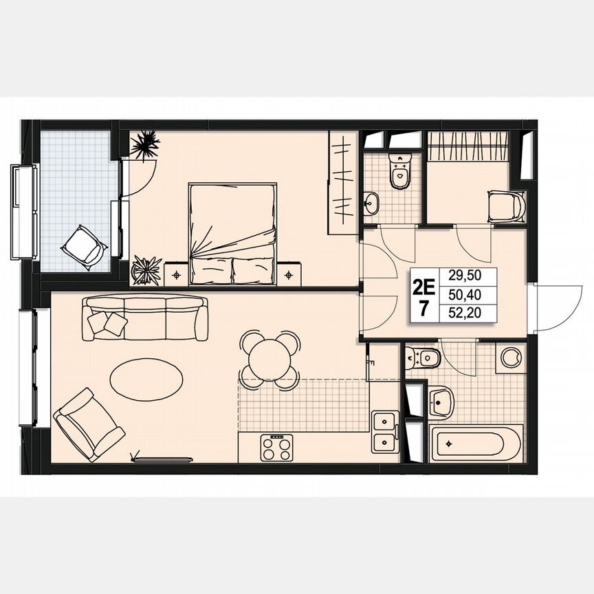 1-к. квартира, 50,4 м², 10/10 эт.