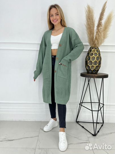 Кариган женский удлинённый связанный новый