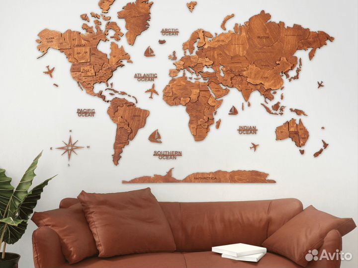 Деревянная карта мира ручной работы