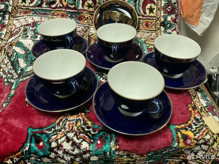 Чайная пара лфз фарфор кобальт 6 пар