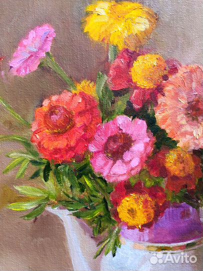 Картина с цветами и вишней маслом 30х30