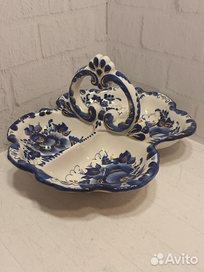 Гжель ваза менажница, авторская Бидак