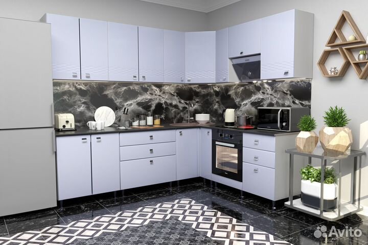 Кухня модульная Узор белый глянец угловая 2,4*1,29