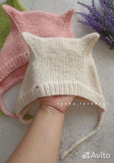 Шапочка чепчик с ушками детский/Коточепчик