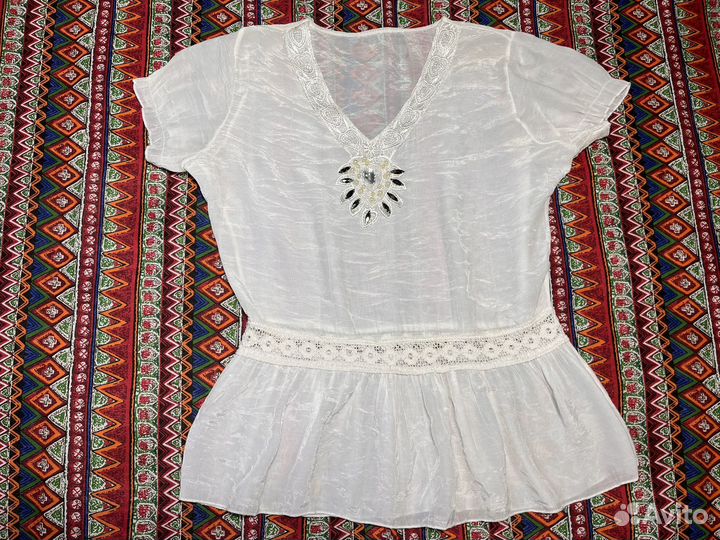 Новая блузка бохо, 48, с кружевом и декором