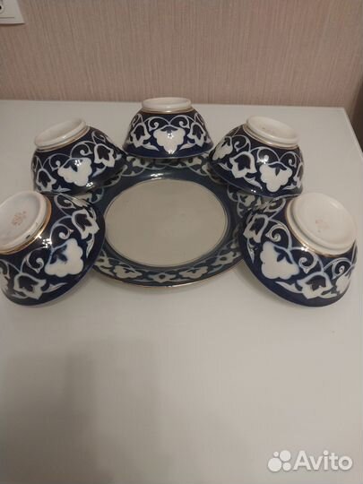 Блюдо (лаган) и 5 косушек. Узбекские. Пахта