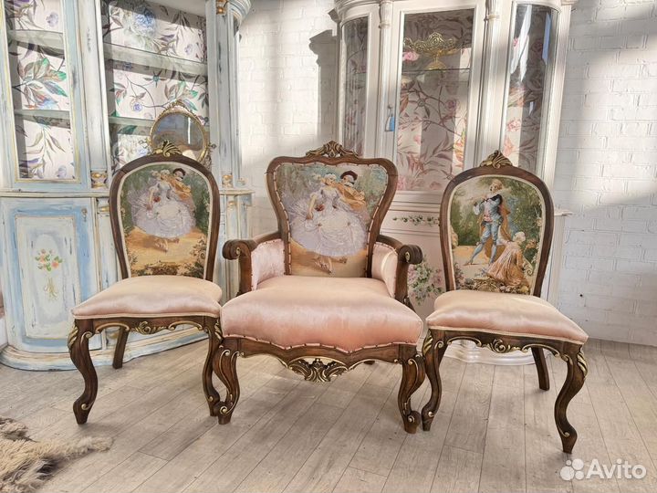 Стулья и кресло комплект новый,Дерево,Барокко