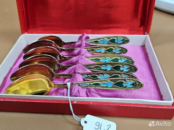 Чайные ложки серебро, эмаль. СССР 875 пр.91.2 гр