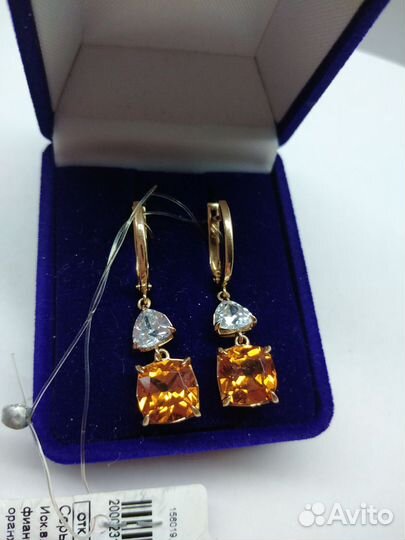 Золотые серьги 585 пробы с камнями (новые)