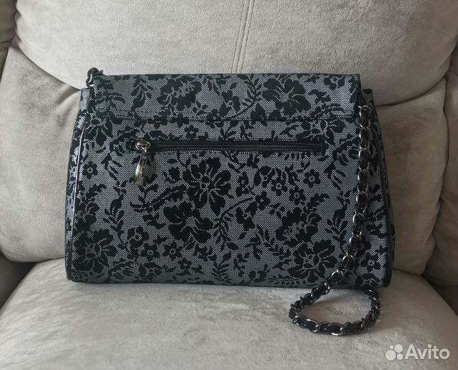 Сумка клатч кожа, замша чёрная с рисунком кружево