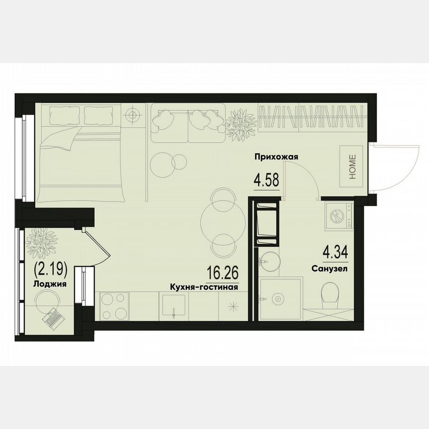 Квартира-студия, 26,3 м², 8/12 эт.
