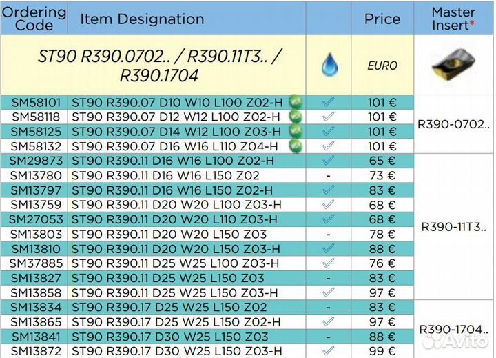 Фреза ST90 R390.11 D16 W16 L100 Z02-H smoxh