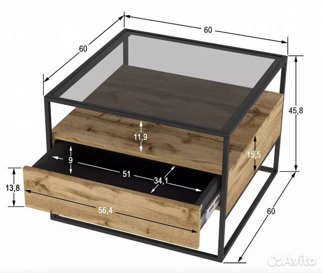 Прикроватная тумба, тумба лофт (с дефектом)