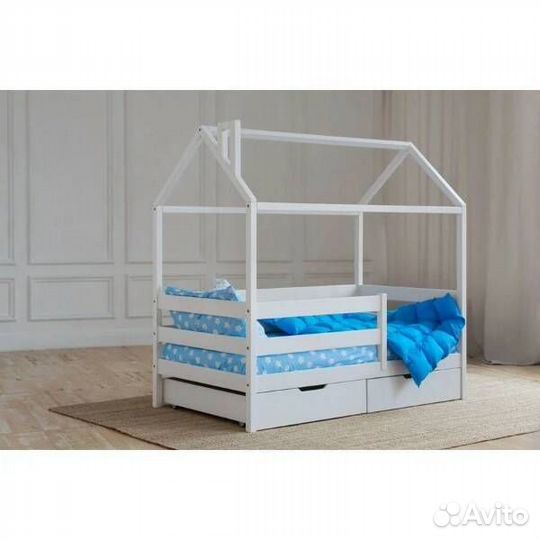 Кроватка высокий борт детская из массива домик