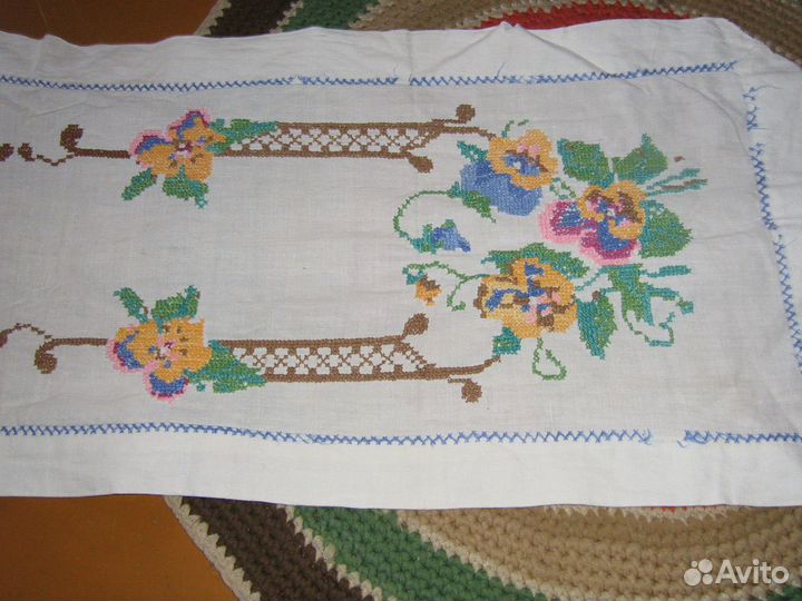 Вышивка салфетка полотенце СССР 94x30 цветы