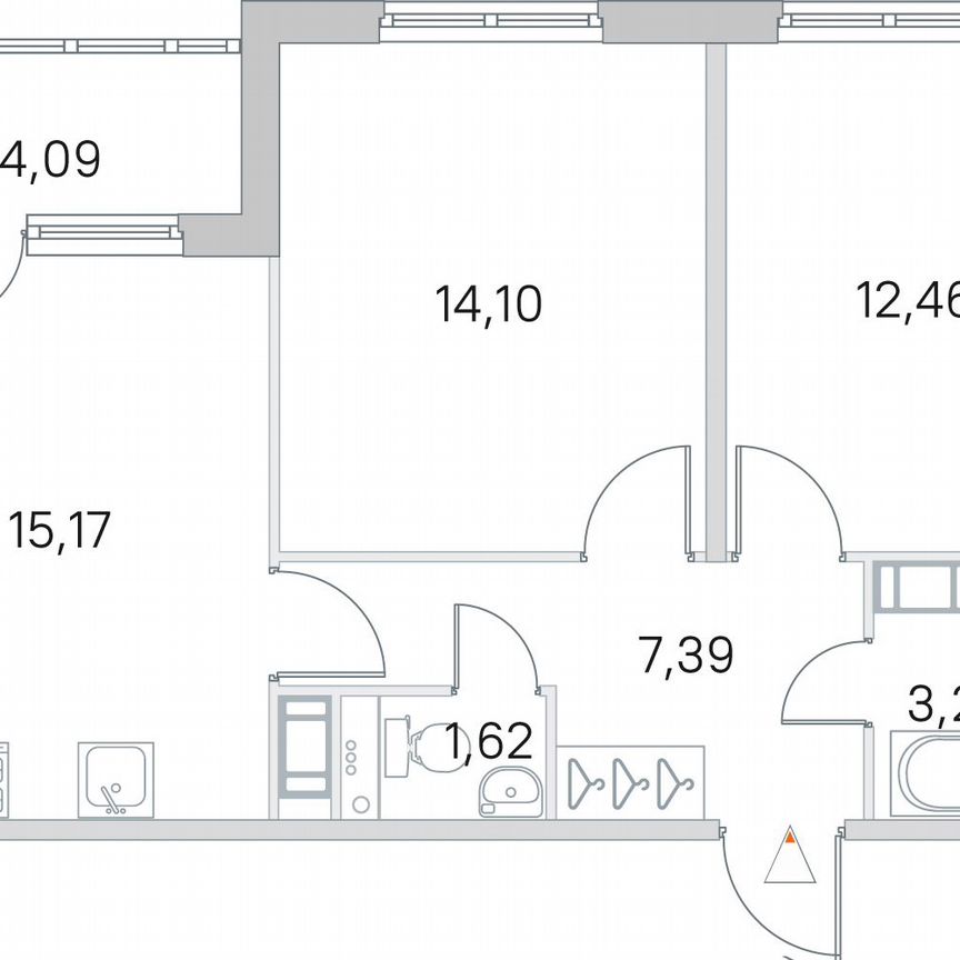 2-к. квартира, 56,1 м², 2/5 эт.