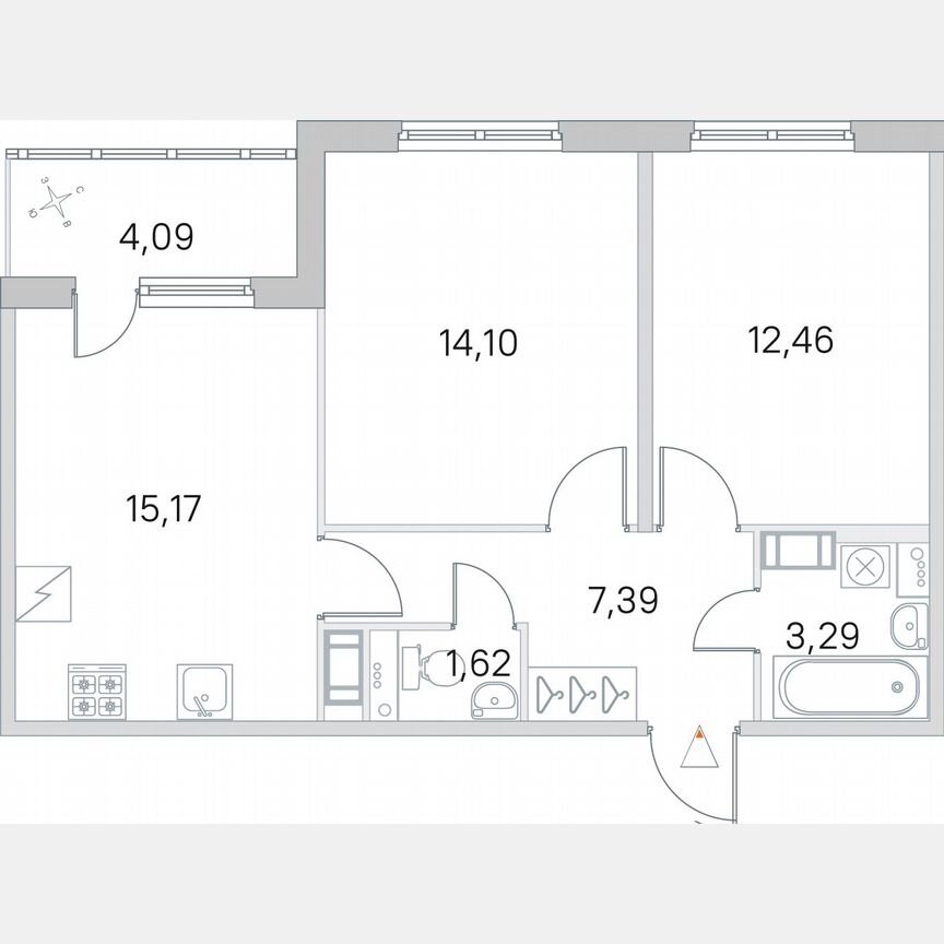 2-к. квартира, 56,1 м², 2/5 эт.