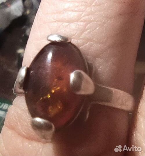 Кольцо серребро янтарь старое
