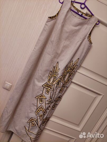 Платье Лен100% Новое Макси Беж (разм 50-52)