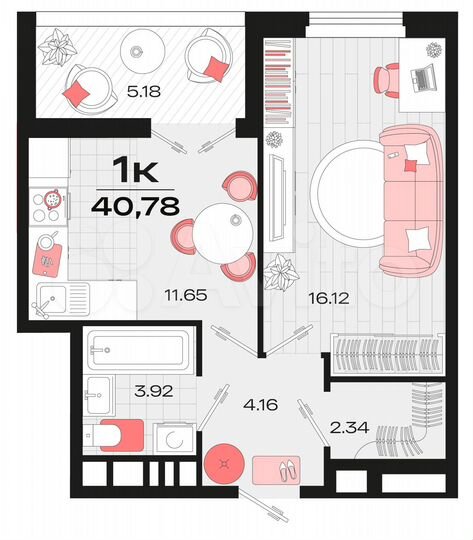 1-к. квартира, 40,1 м², 4/14 эт.