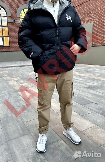 Куртка пуховик Stussy черно-серая XL-2XL