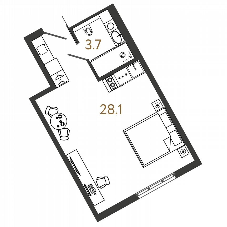 Апартаменты-студия, 31,8 м², 9/16 эт.