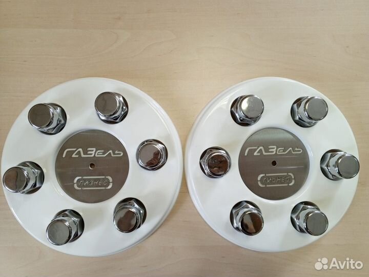 Колпаки на газель бизнес белые нерж + колпачки