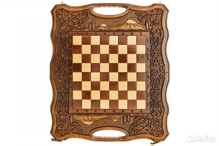 Шахматы и нарды резные Вершины Арарата 45 х 40 см дерево Армения 62529