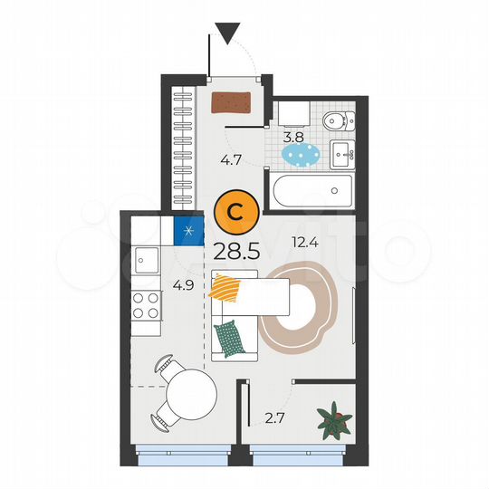 Квартира-студия, 28,5 м², 11/19 эт.