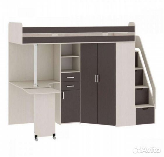 Кровать чердак со столом и шкафом