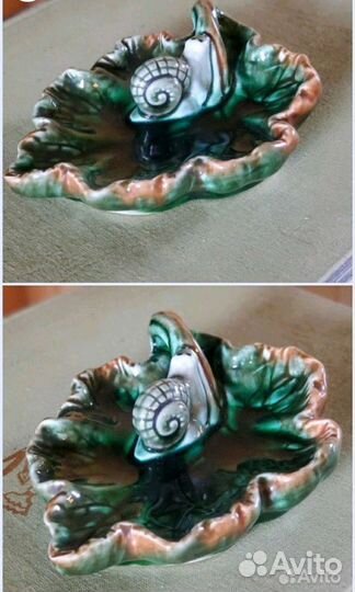 Винтажная пепельница Улитка на листе, 1950