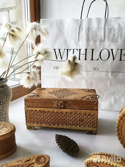 Коллекция шкатулок дерево и береста винтаж, ретро