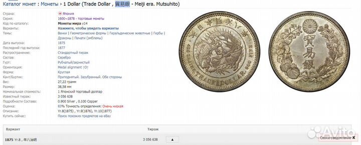 Японский торговый доллар, 1 Yen Dragon