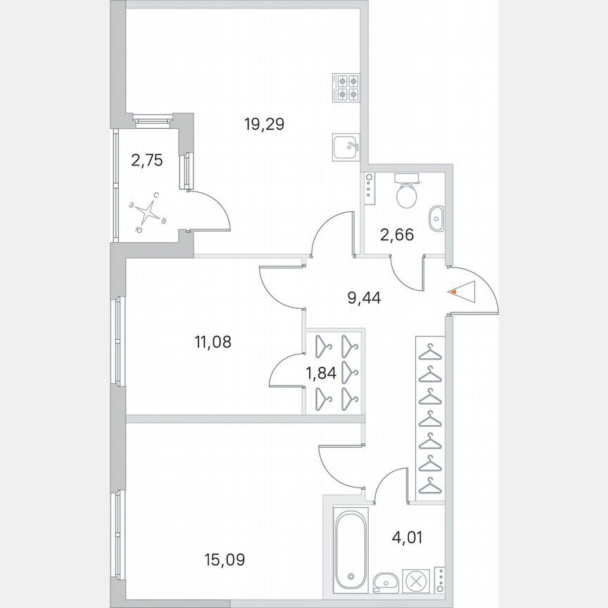 2-к. квартира, 64,8 м², 1/4 эт.