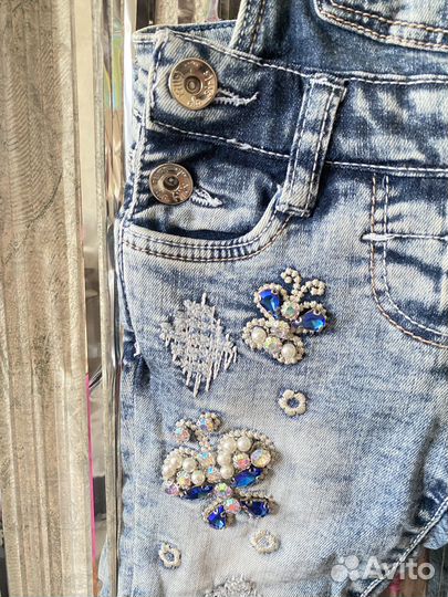 Джинсовый комбинезон для девочки со стразами 86